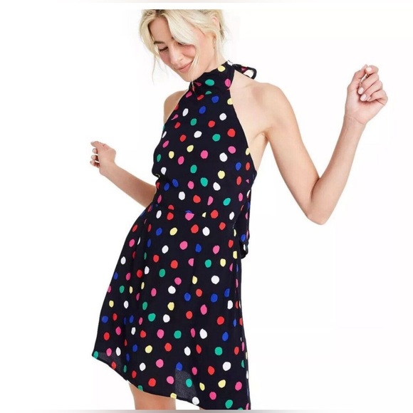 RIXO Dresses & Skirts - RIXO Black Halter Dress with Multicolor Polka Dots Size XS